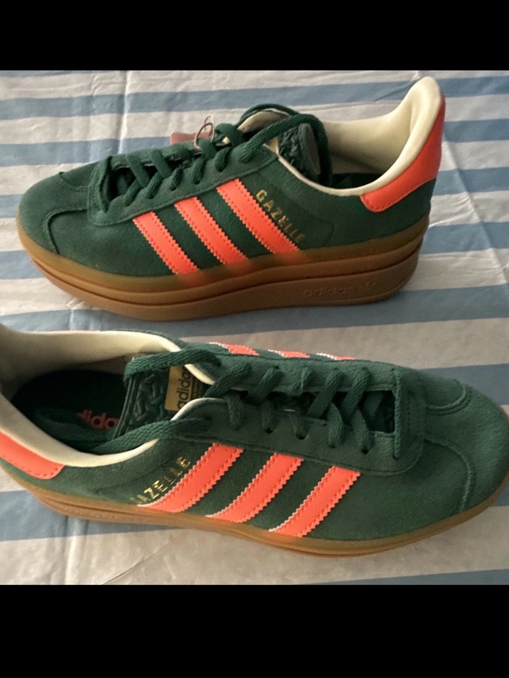 Adidas Gazelle Bold J Platform Green Signal Coral - Size 5Y / Women’s 6